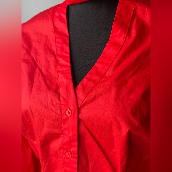 New York & Company Red Tie-Neck Balloon Sleeve Blouse NWT Medium - Picture 5 of 8